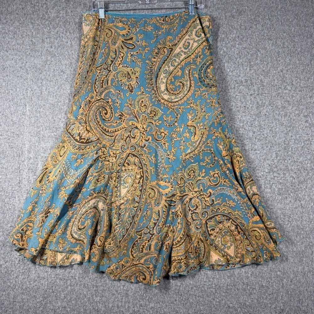 Christopher & Banks Teal Blue Paisley Midi Skirt Women Large L Western Boho